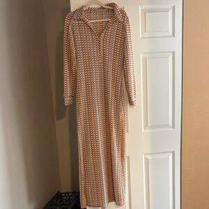 Retro Stripe Collared Knit Dress in Mustard & Lavender